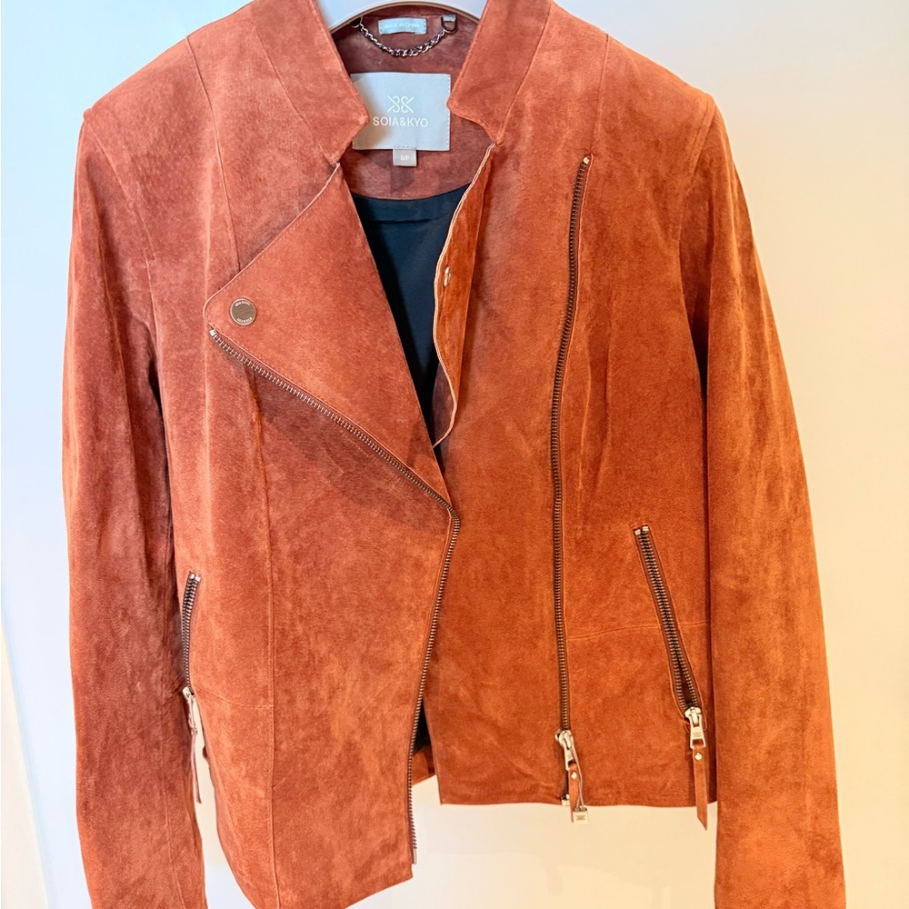 Suede Moto Jacket in Rust - Women - Picture 4 of 7